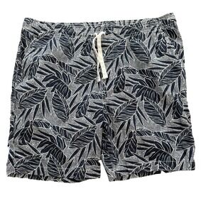 Goodfellow Leaf Pattern Drawstring Shorts Mens Large Blue 7.5 Inch Inseam Pocket